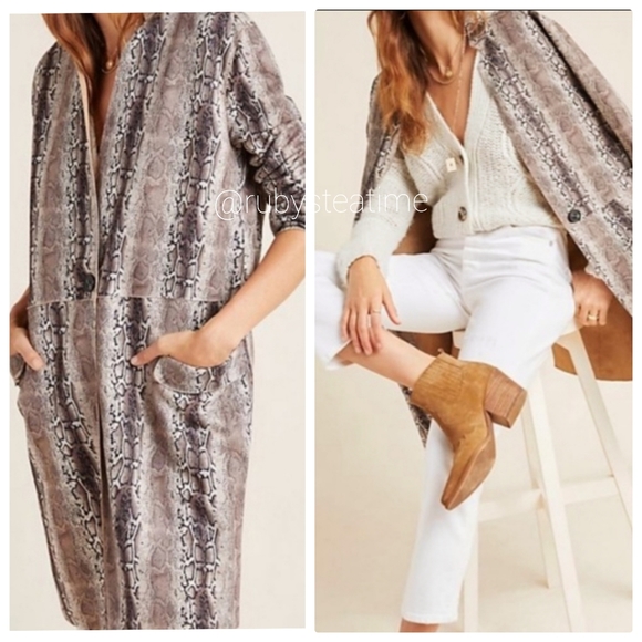 BLANK NYC /ANTHRO Renegade Snake Print Long Blazer Jacket, Vegan Faux Suede, NWT - Picture 2 of 15